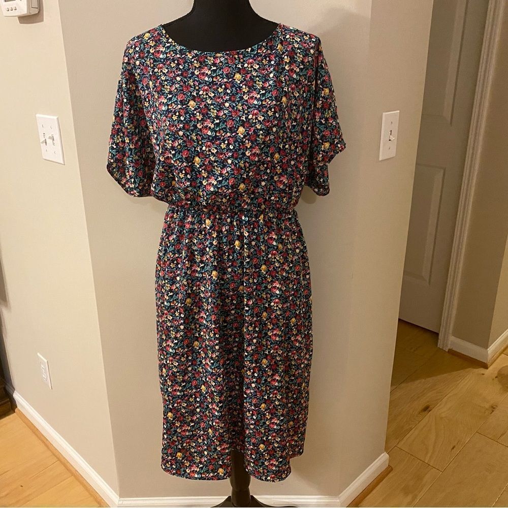 Emery Rose Shein Floral Midi Dress Black Red Yellow 2X